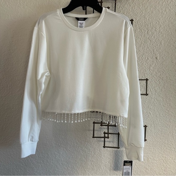 Girls Truce Fringe Pullover | White Cropped Sweatshirt | Size 14 | NWT - Picture 4 of 13